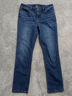 St. John's Bay Indigo Blue Denim Jeans with Contrast Stitching Sz 8, Western